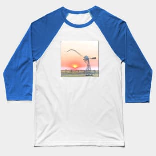 Farm Scene at Sunset with Windmill Playing Guitar Baseball T-Shirt